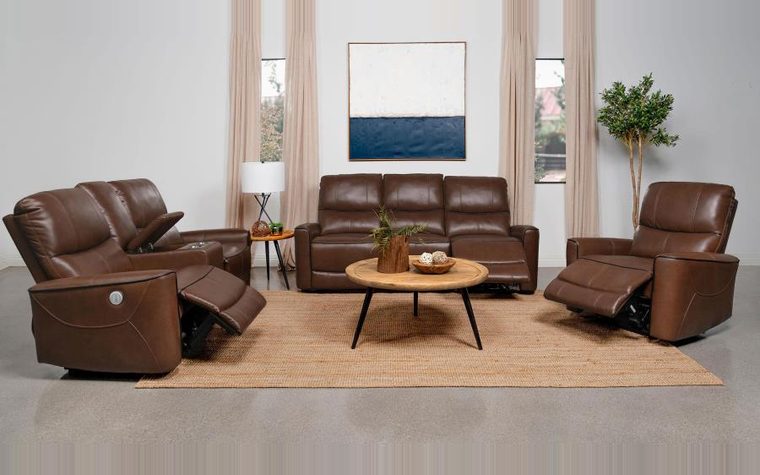 Living — brown leather reclining set
