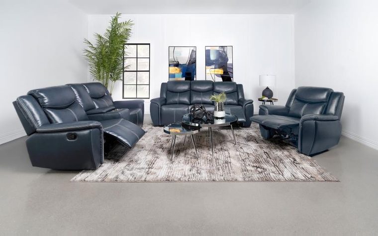 Living — navy leather reclining set